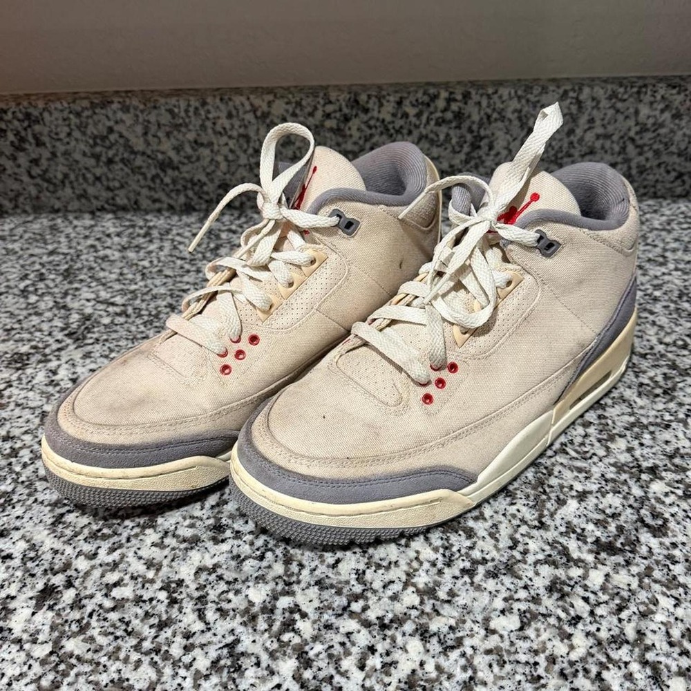 Air Jordan 3 Retro Muslin Canvas Sneakers Size 9
